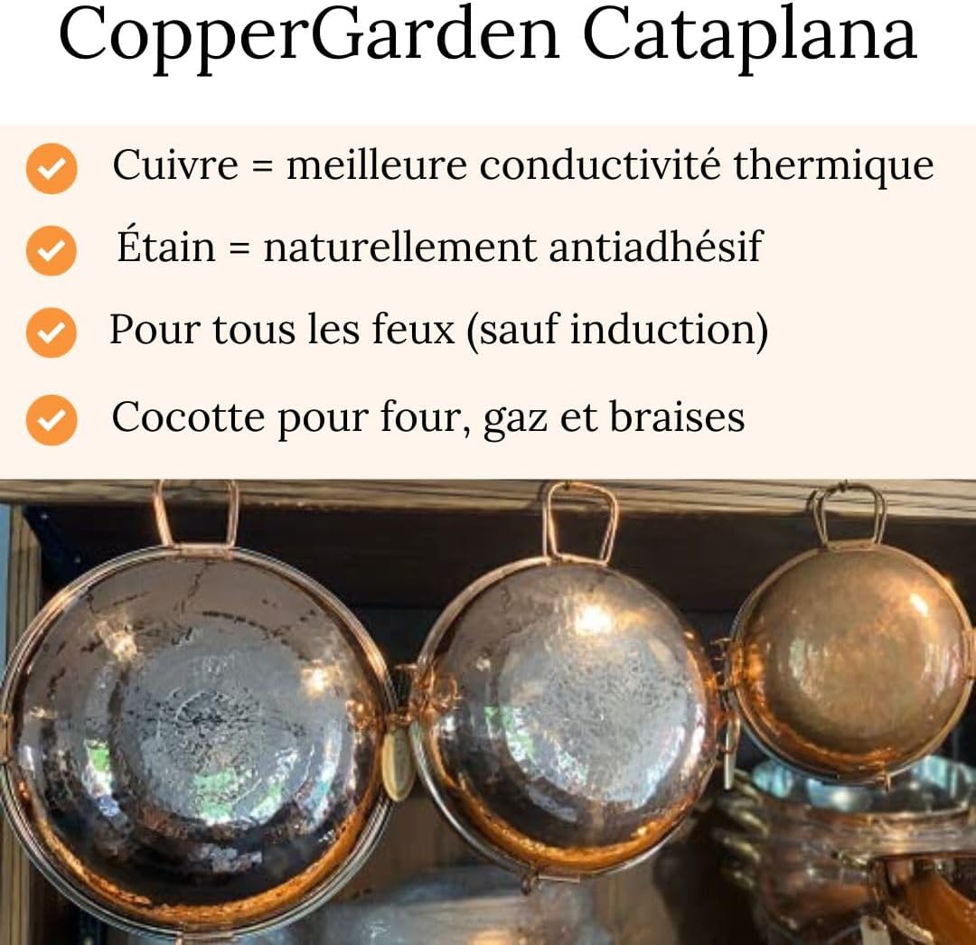 CopperGarden® Cataplana Bräter aus handverzinntem gehämmerten Kupfer mit ca 36 cm Durchmesser I Port