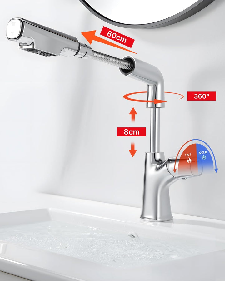 kisimixer Wasserhahn Bad, Waschtischarmatur mit Herausziehbarer Brause (Armatur Badezimmer mit 2 Str