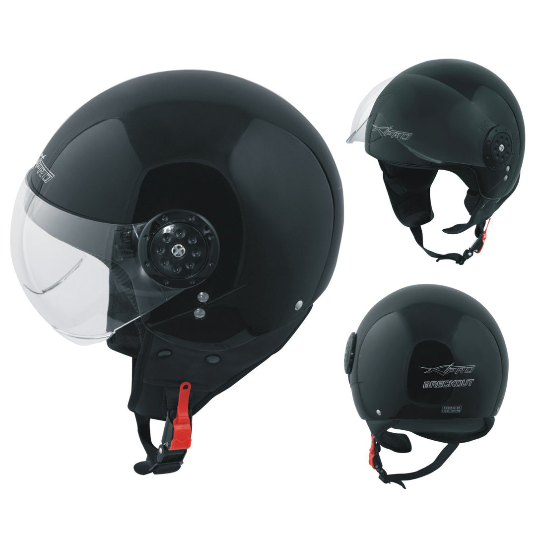 Motorradhelm Roller Jet Demi Helm Scooter Homologiert Avio Visor 53-54 cm ( XS) Schwarz, 53-54 cm (