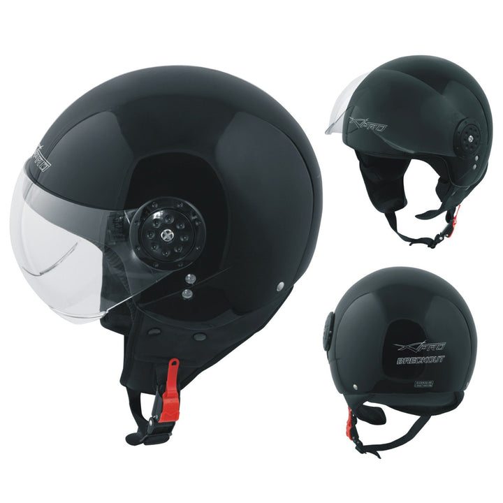 Motorradhelm Roller Jet Demi Helm Scooter Homologiert Avio Visor 53-54 cm ( XS) Schwarz, 53-54 cm (