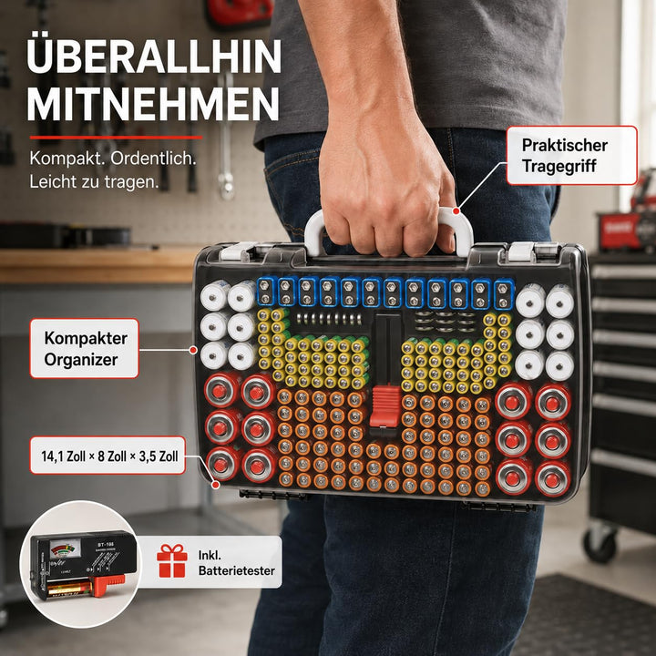 Batterie-Organizer-Aufbewahrungshalterung mit doppelseitiger Halterung, Schwarz