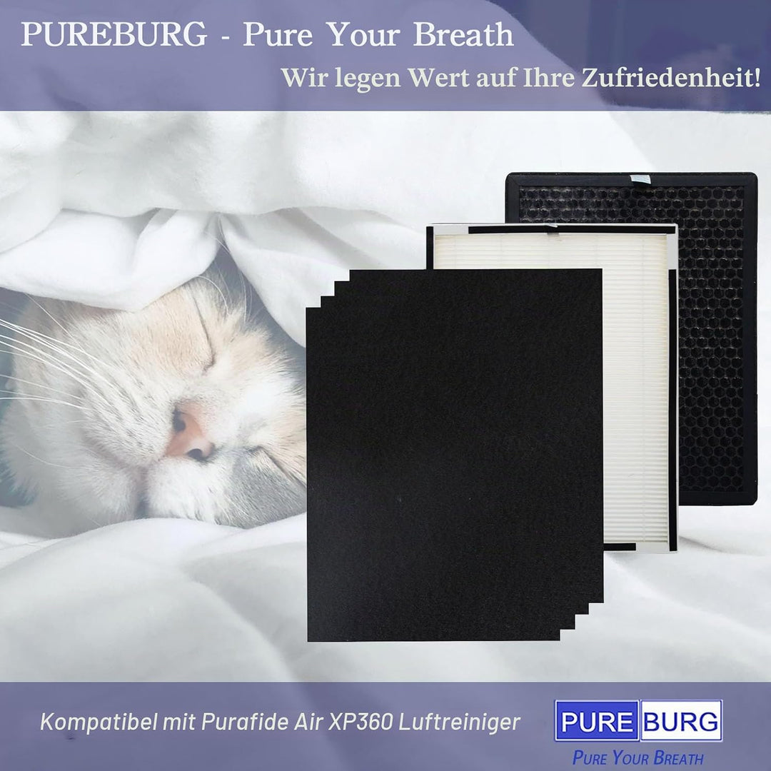 PUREBURG ErsatzFilter-Set kompatibel mit Beurer LR 500 Und Purafide Air XP360 Luftreiniger, True HEP