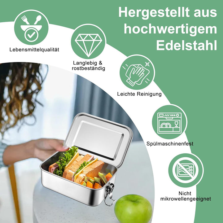 Homikit Brotdose mit Fächern, 2 Stück Edelstahl Bento Box Lunchbox für Kinder & Erwachsene, Lunch Bo