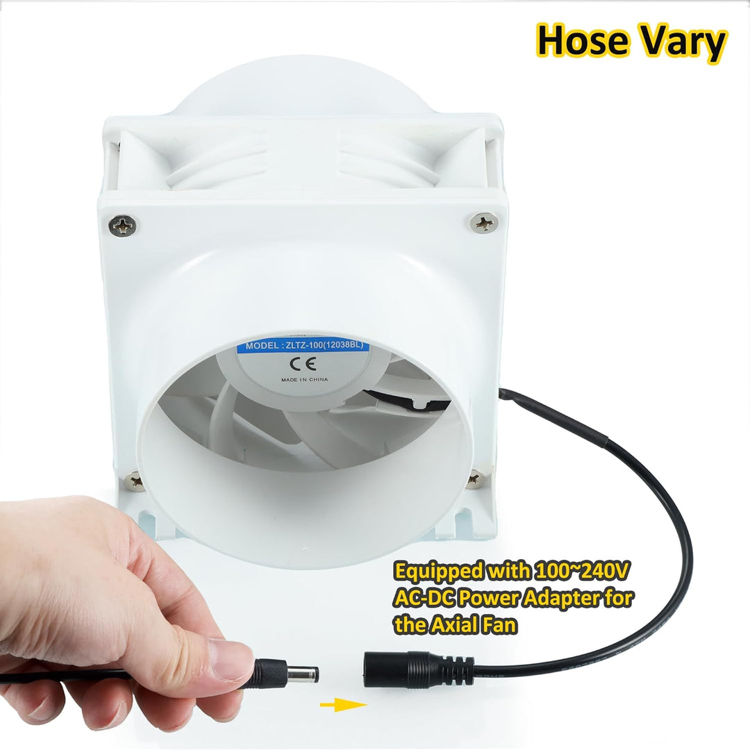 DC12V Rohrventilator, Lüfter 12V Abluftventilator ⌀100mm Axiallüfter mit 0~100% Regler, Kanaladapter