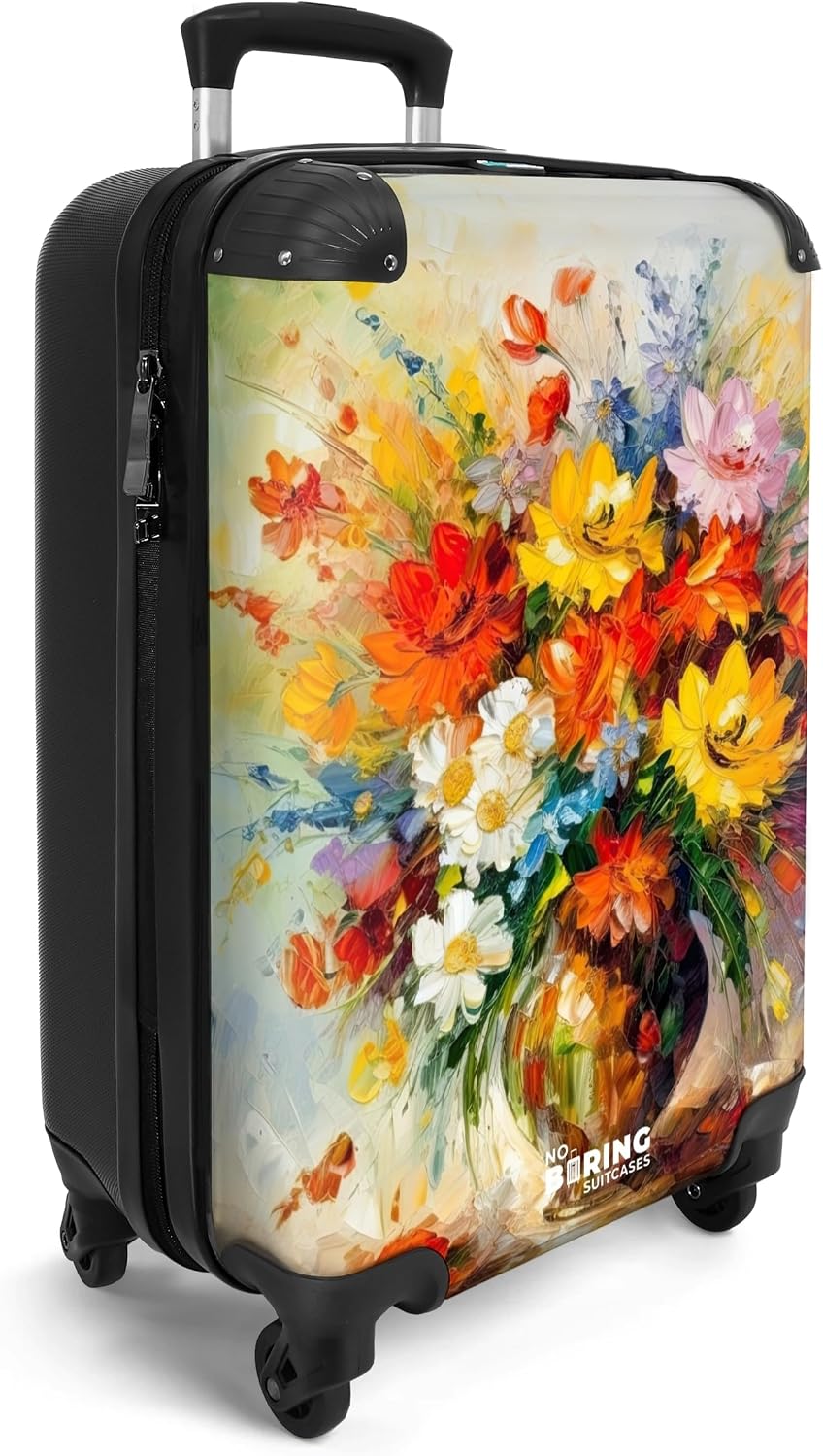 NoBoringSuitcases.com® Koffer Handgepäck Trolley Rollkoffer Kleine Reisekoffer mit 4 Rollen - Blumen