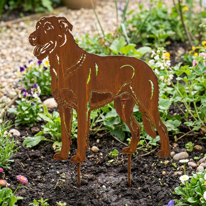 KPGA KAPAGA HOME & GARDEN Edelrost Gartenstecker Irischer Wolfshund - Rost Deko Hund Rostfigur Garte