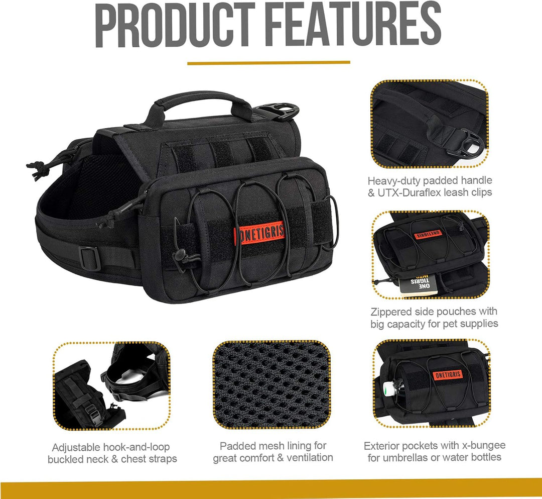 OneTigris Mammoth Hunderucksack 2.0 Version Reissen Camping Wandern Hundebackpack für M/L Grösse Hun