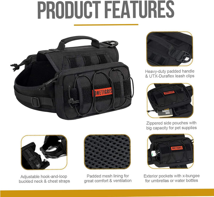 OneTigris Mammoth Hunderucksack 2.0 Version Reissen Camping Wandern Hundebackpack für M/L Grösse Hun