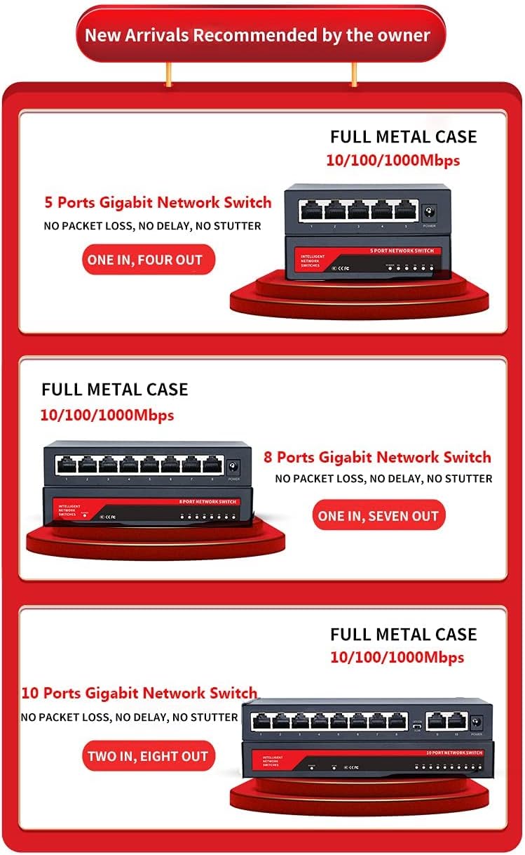 KuWFi 10-Ports Gigabit Netzwerk Switch, LAN Switch RJ45 Port Fast Ethernet Switch, LAN Splitter, LAN