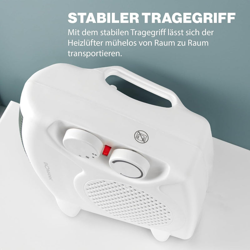 Bomann® mobiler & kompakter Heizlüfter | Heizlüfter 2000W & 1000W | Heizkörper mit Ventilatorfunktio