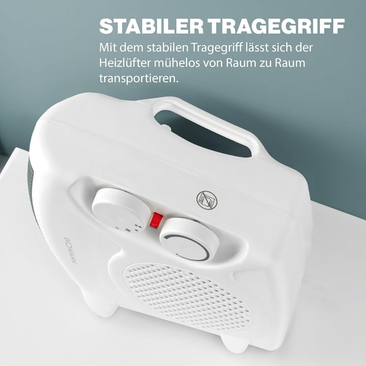 Bomann® mobiler & kompakter Heizlüfter | Heizlüfter 2000W & 1000W | Heizkörper mit Ventilatorfunktio
