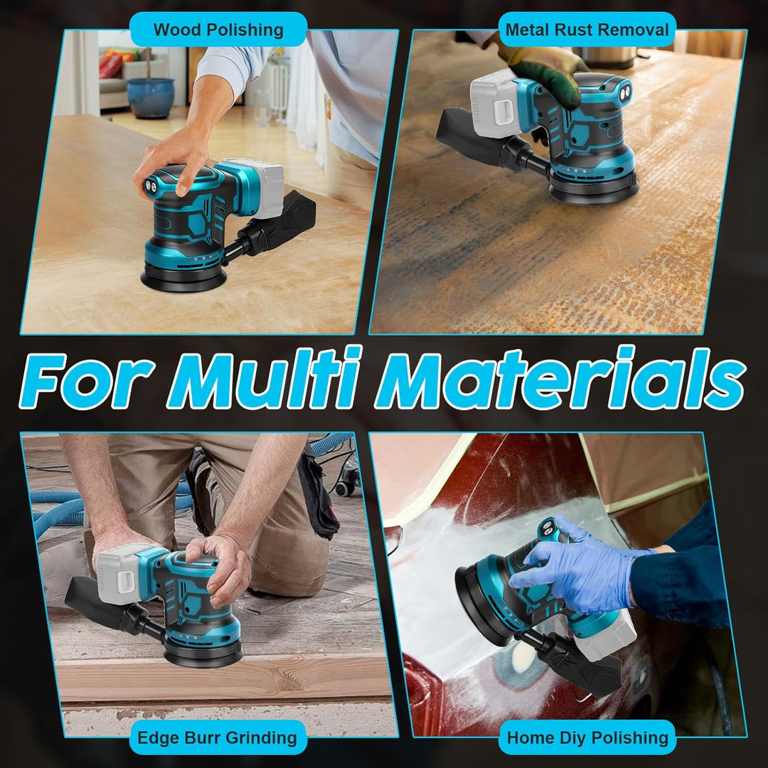 Akku-Exzenterschleifer, 125 mm Professional Exzenterschleifer für Makita 18V Akku, Bürstenloser Moto