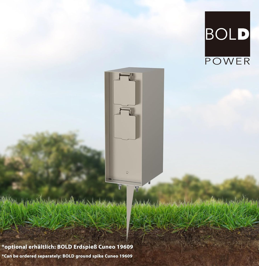 Bold Orio Aussen-Steckdose-Garten (Steckdosen-Säule) mit 4-fach Stecker-Verteiler in Edelstahl (IP44