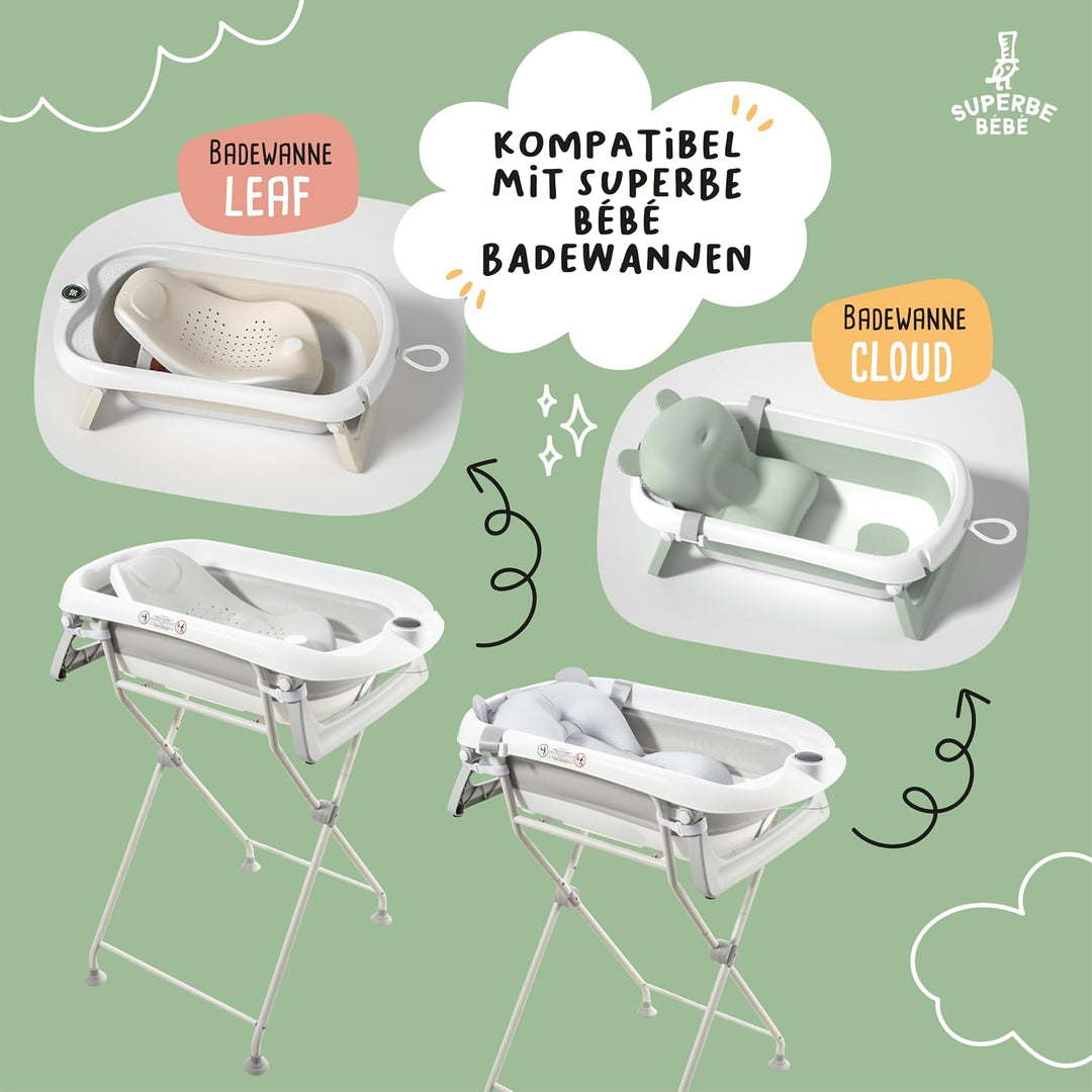 SUPERBE BEBE Faltbarer Badewannenständer für Babybadewannen, Grau, Kompatibel mit LEAF und CLOUD Bad