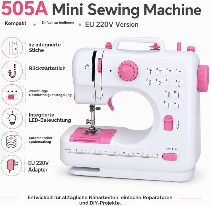 Elektrische Nähmaschine, Nähmaschine für Anfänger mit 12 Nähprogrammen, Haushaltsnähmaschine mit Dop