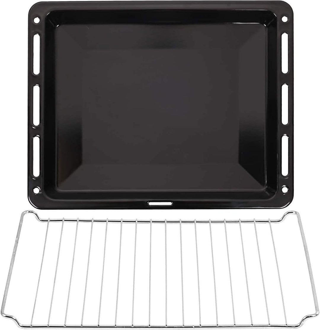 ICQN Backbleche & Gitter 460 x 370 x 30 mm Set, Emailliert, Fettpfanne, Verchromt, Backofenrost, Bac