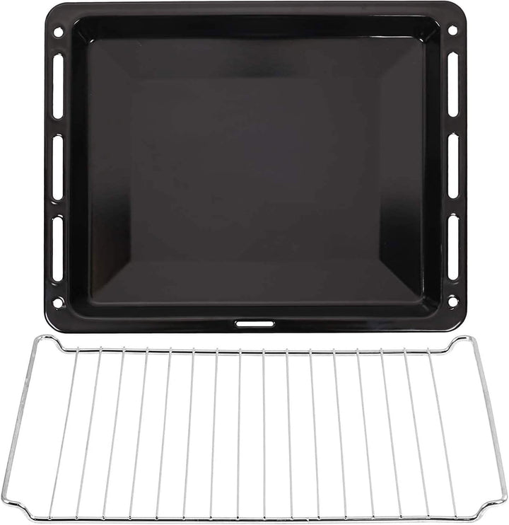 ICQN Backbleche & Gitter 460 x 370 x 30 mm Set, Emailliert, Fettpfanne, Verchromt, Backofenrost, Bac