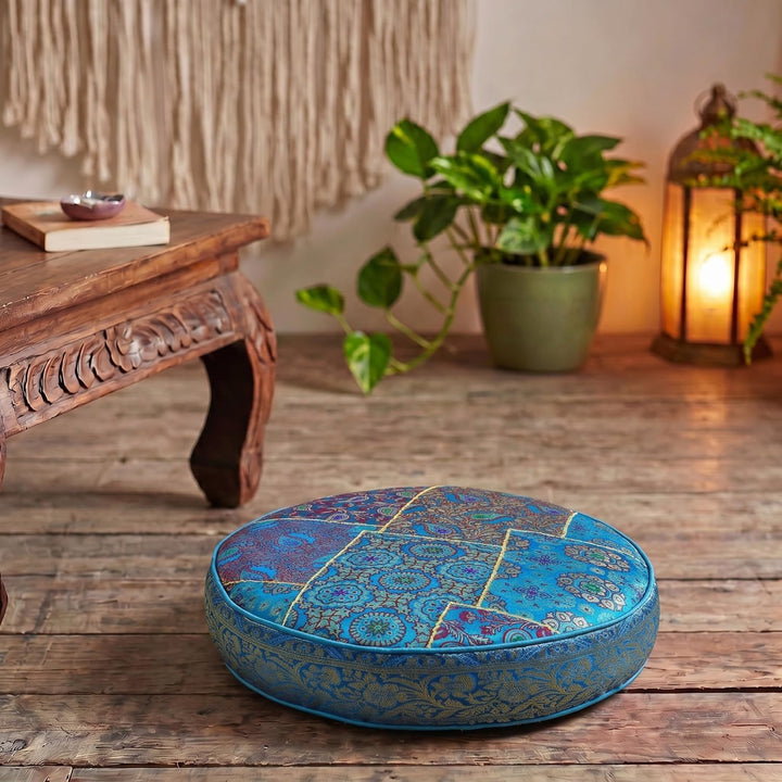 GURU SHOP Orientalisches Rundes Patchwork Kissen 40 cm, Sitzkissen, Bodenkissen mit Baumwollfüllung