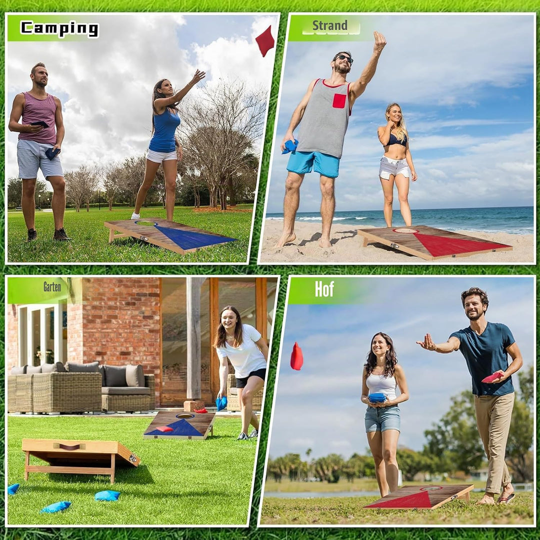 NZQXJXZ Cornhole Spiel Outdoor, 60 x 40 cm Faltbare Premium Corn Hole Boards aus Massivholz mit 6 Co