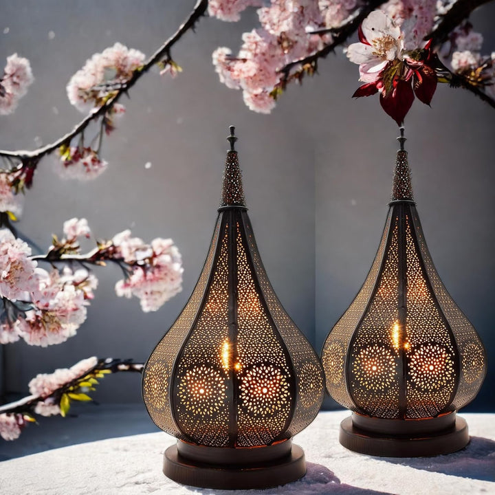 2er Set Orientalische Laterne aus Metall Ezana Schwarz 36cm | Marokkanische Gartenlaterne für drauss