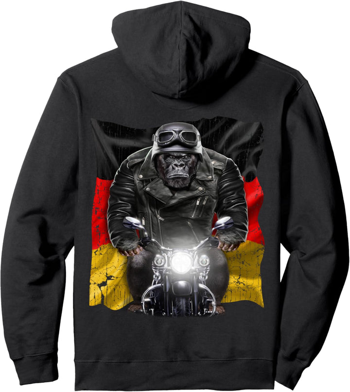 Gorilla auf einem Motorrad mit Flagge von Deutschland Pullover Hoodie