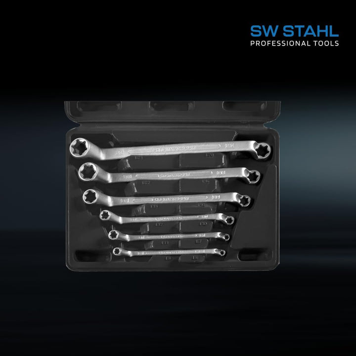SW-Stahl 01580L Doppelringschlüssel-Satz E-Profil, E6-E24, 6-teilig, doppelt gekröpft I Torx-Schraub