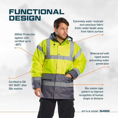 Portwest Warnschutz Kontrast Traffic-Jacke, Grösse: XS, Farbe: Gelb, S466YERXS Gelb XS, Gelb XS