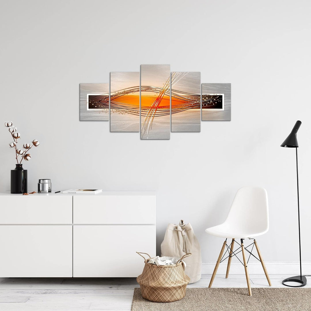 Runa Art Bild Wohnzimmer Schlafzimmer Abstrakt 5 Teilig Grau Orange Weiss Wandbilder auf Vlies Leinw