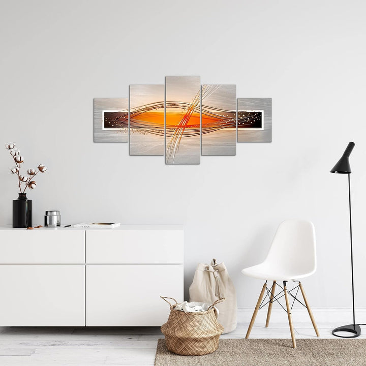 Runa Art Bild Wohnzimmer Schlafzimmer Abstrakt 5 Teilig Grau Orange Weiss Wandbilder auf Vlies Leinw