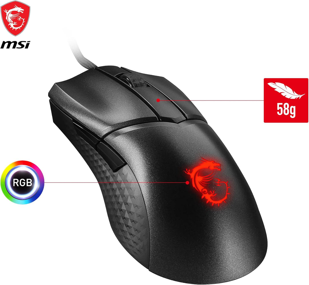 MSI Clutch GM31 Lightweight Gaming Maus - 12.000 DPI Optischer Sensor, Rechtshänder, 60M+ Click OMRO