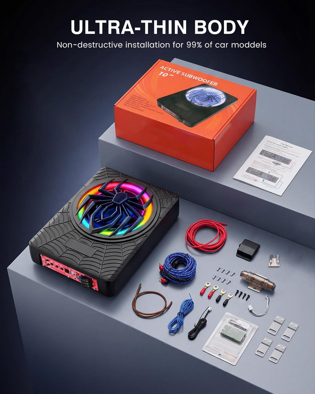 Aktiver Subwoofer für Auto, Unter den Sitzen Montierbar, Maximale Leistung 1200 W, 10 Zoll, Integrie