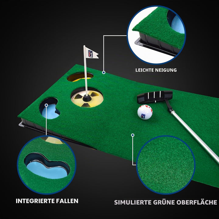 PGA Tour Putting-Matte mit zusammenklappbarem Putter und Ausrichtungsführung, 1,8 m Einzelbett Einze