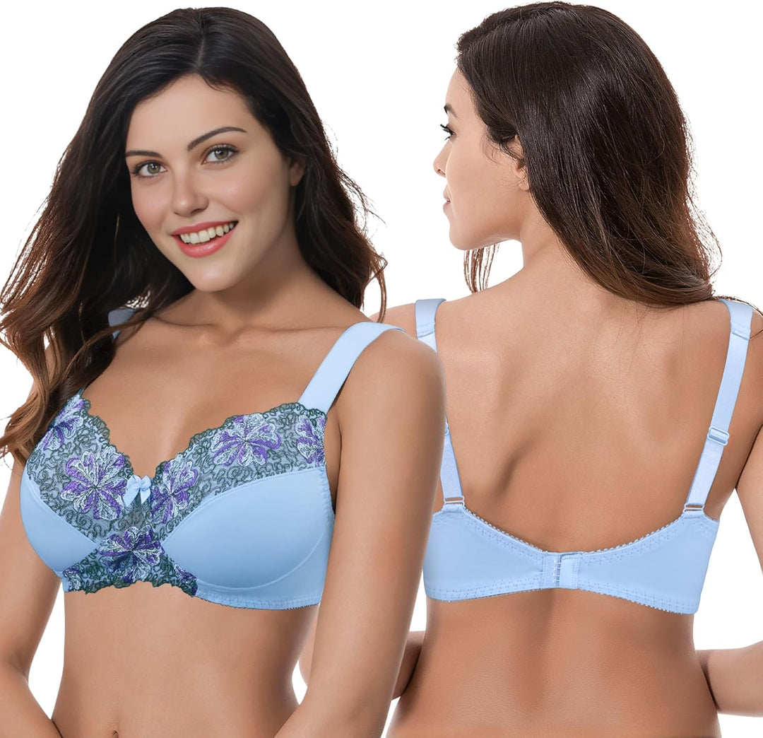 Curve Muse Damen Übergrösse Minimizer Kabellos Ungefütterter BH mit Stickspitze-2er Pack 75D Butterm