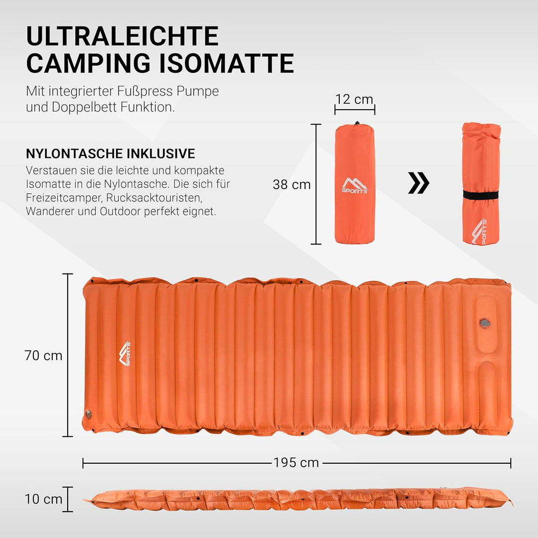 MSPORTS Camping Isomatte Premium, Schlafmatte Ultraleichte Isomatte für Outdoor mit Fusspresse Pumpe