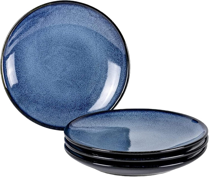 UNICASA Porzellan Tellerset, 26 cm grosse Salatteller Vintage Blau, Speiseteller Set 4-tlg Geschirrs