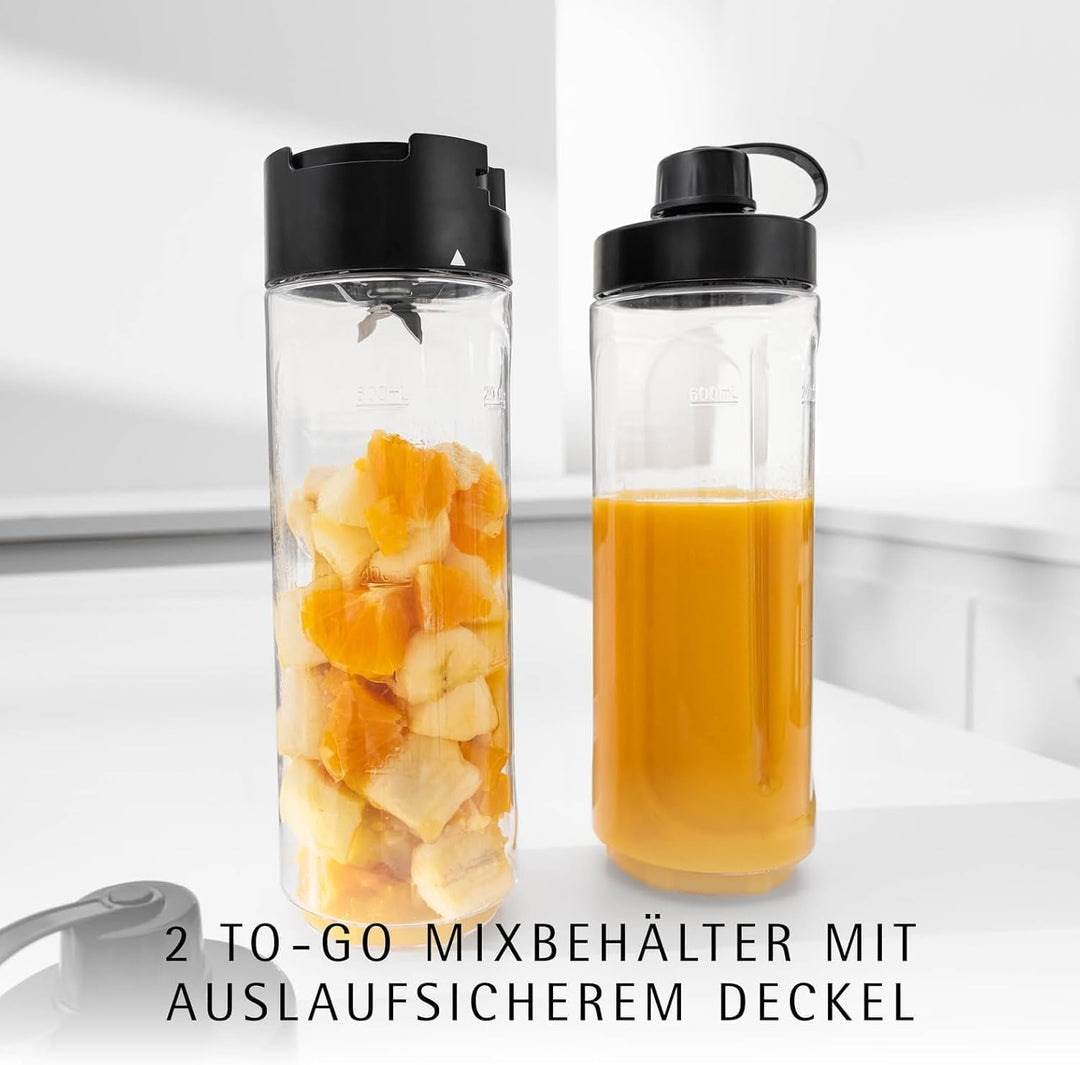 WMF Küchenminis Smoothie-to-go, Mini Standmixer mit zwei Mix-/Trinkbehältern 0,6l, Mixer Hochleistun