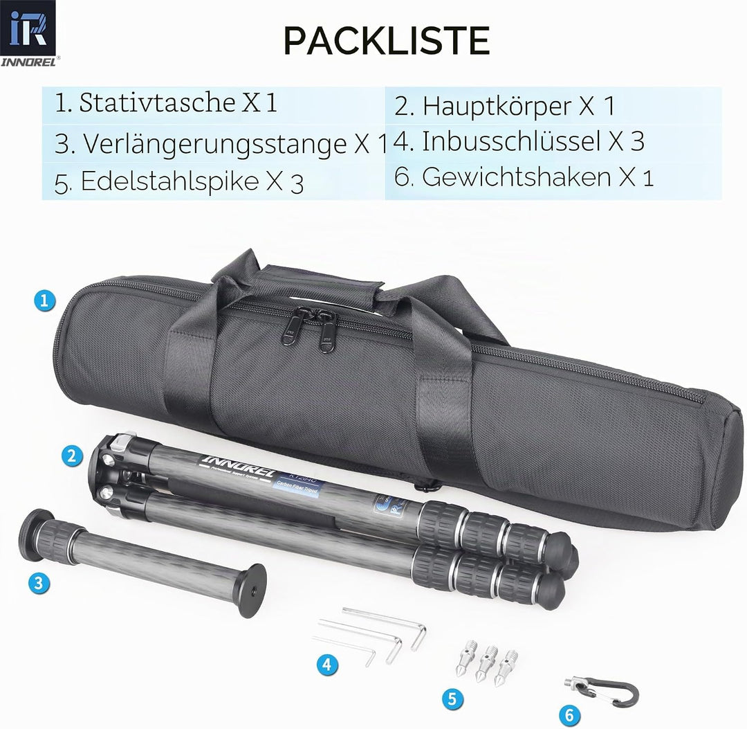 Karbonfaser-Stativ-INNOREL KT284C Super tragbares Reisestativ für DSLR-Kamera Robuster kompakter Stä