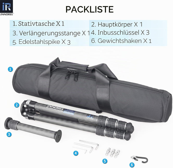 Karbonfaser-Stativ-INNOREL KT284C Super tragbares Reisestativ für DSLR-Kamera Robuster kompakter Stä