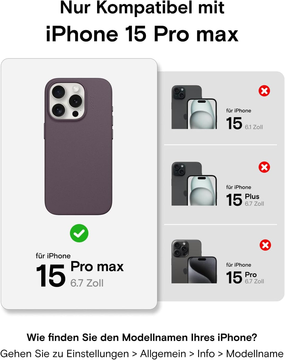 MOFT Magnetische Hülle für iPhone 15 Pro Max Kompatibel mit MagSafe, MOVAS Vegane Lederhülle, Weiche