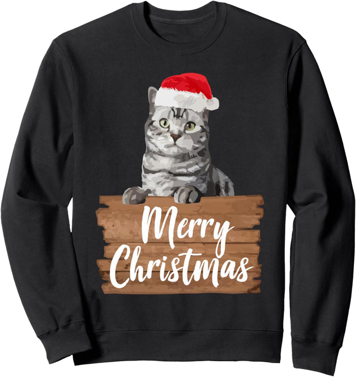Weihnachtskatze Geschenk Kurzhaar Weihnachtsmütze Sweatshirt