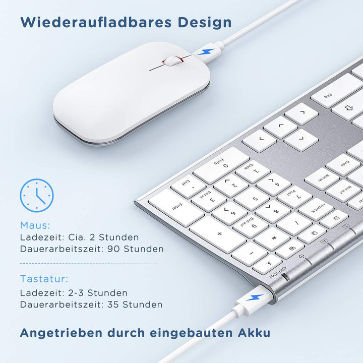 Kabelloses Tastatur Maus Set, seenda 2.4G Ultraflach Wireless Tastatur und Maus Aufladbar aus Alumin