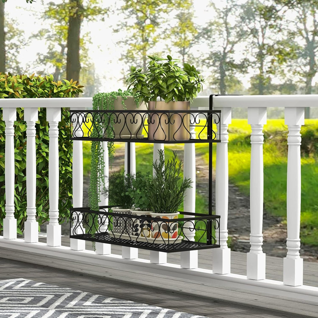 FANTASK 2-stöckiges Blumenregal Balkon, 60 x 33 x 59 cm, Blumentopfhalter Metall mit verstellbaren H