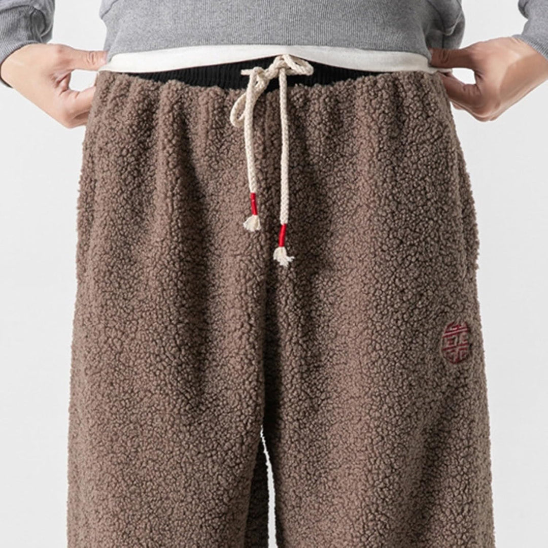 Teddy Plüsch Hose Winter Haremshose Regular Fit Lose Gerade Pants Herren Hose Baggy Gefüttert Thermo