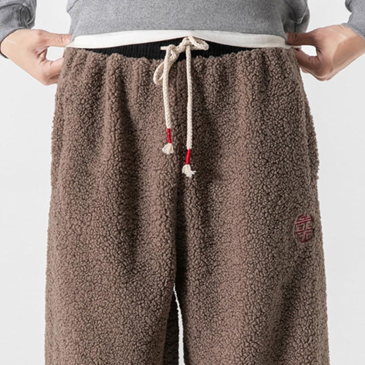 Teddy Plüsch Hose Winter Haremshose Regular Fit Lose Gerade Pants Herren Hose Baggy Gefüttert Thermo