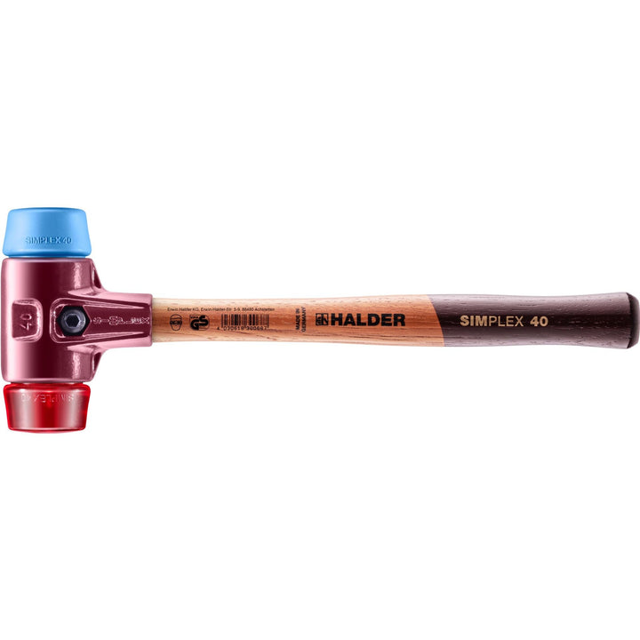 SIMPLEX-Schonhammer, TPE-soft/Plastik; mit Tempergussgehäuse und hochwertigem Holzstiel | D=40 mm |