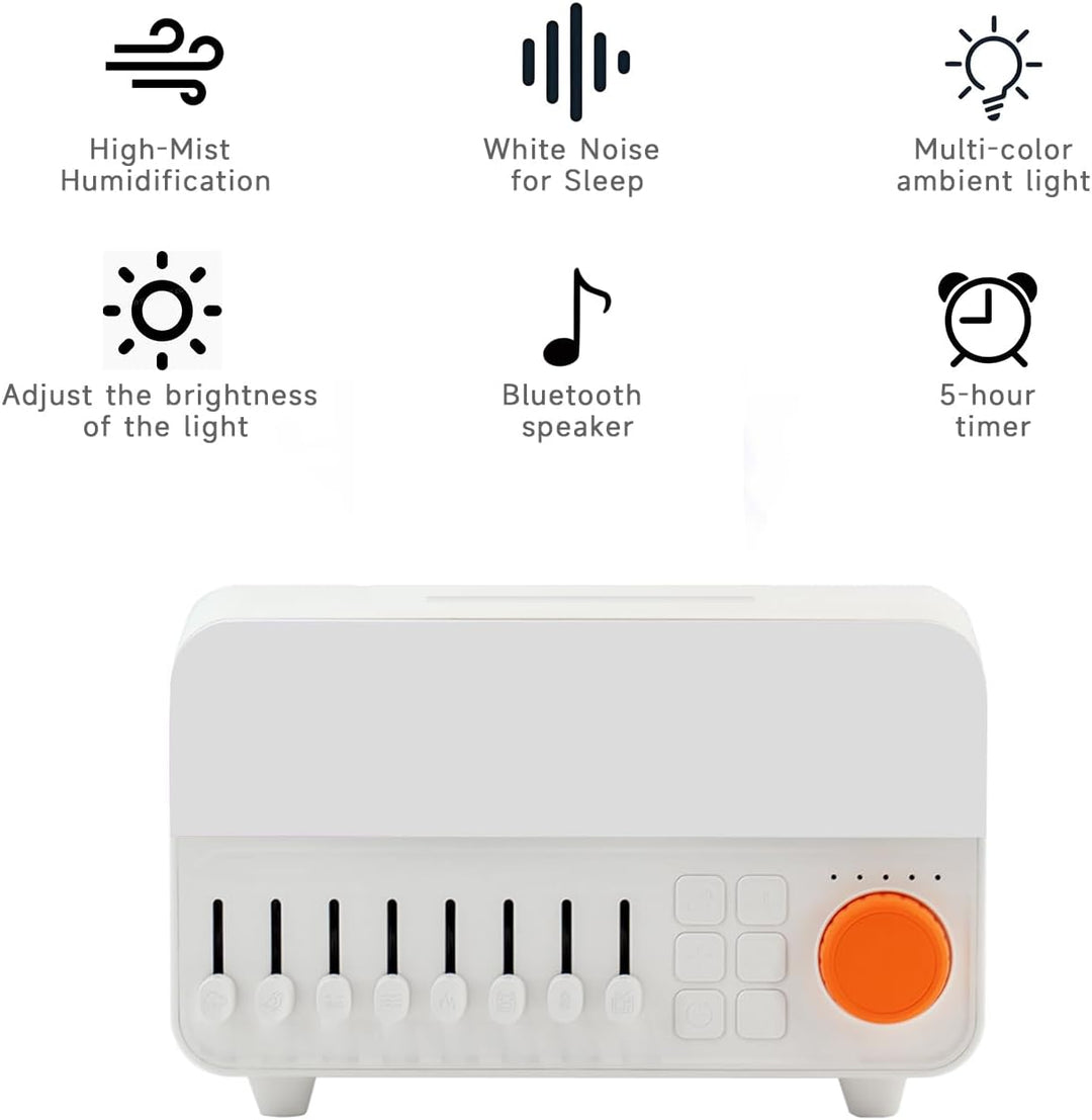 QUMOX Luftbefeuchter mit weissem Rauschen A14 mit Flammenlicht, Bluetooth-Lautsprecher und 150 ml Ta