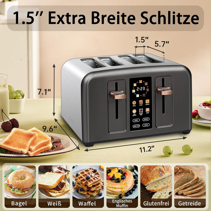 SEEDEEM Toaster 4 Slice, Stainless Toaster LCD Display&Touch Buttons, 50% Faster Heating Speed, 6 Br
