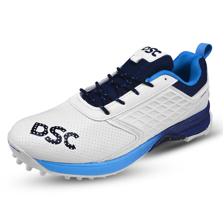 DSC Jaffa 22 Cricket Shoes | for Boys and Men | Lightweight | Embossed Design White Navy 45 EU, Whit