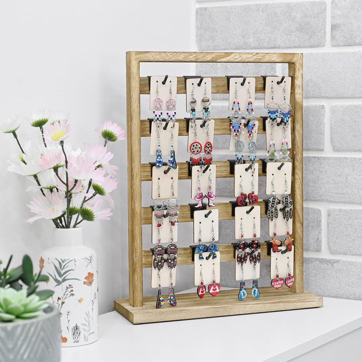Ikee Design Schmuckständer aus Holz mit 20 Haken, Ohrring-Kartenhalter mit Haken, Schmuckturm für Oh