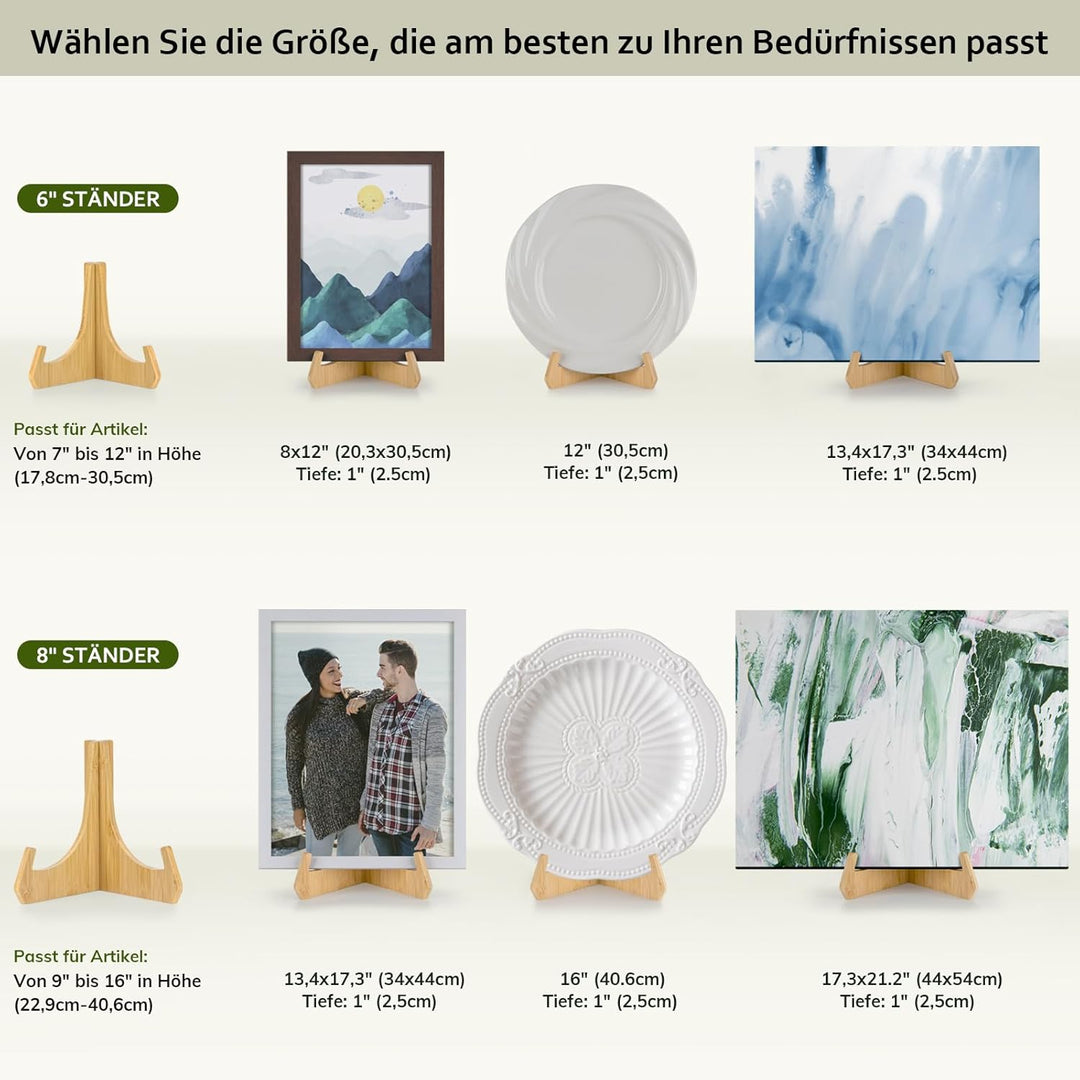 ANBOXIT Tellerständer zur Aufsteller, 8 Zoll Tellerhalter, Bambus Fotoaufsteller Bilderrahmen Stände